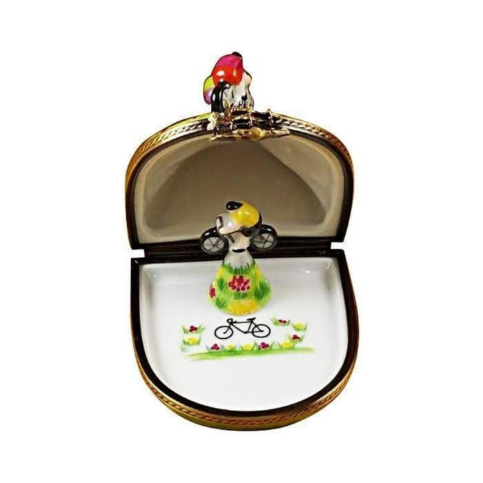 Every brushstroke by hand on the Hill Climbing Bicycles Limoges box from France