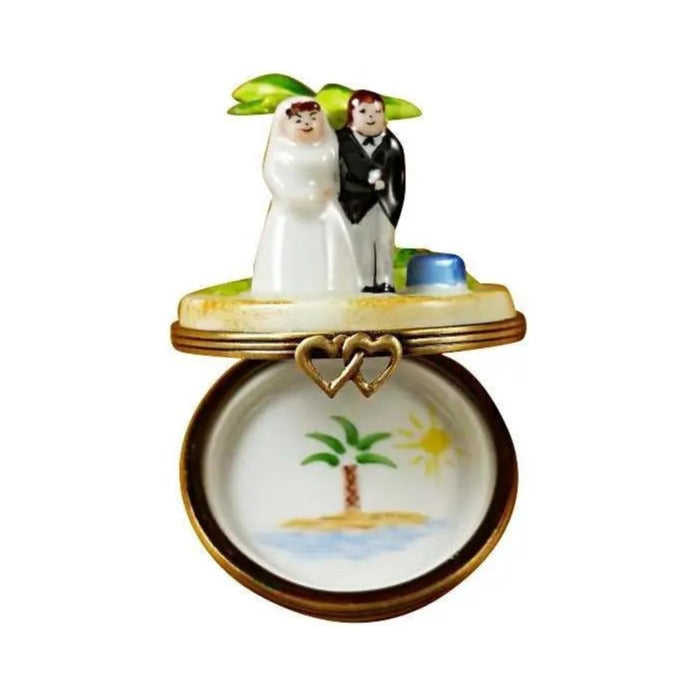 Collectible Honeymoon Island Bride Groom for Weddings Limoges box with artisan brushwork
