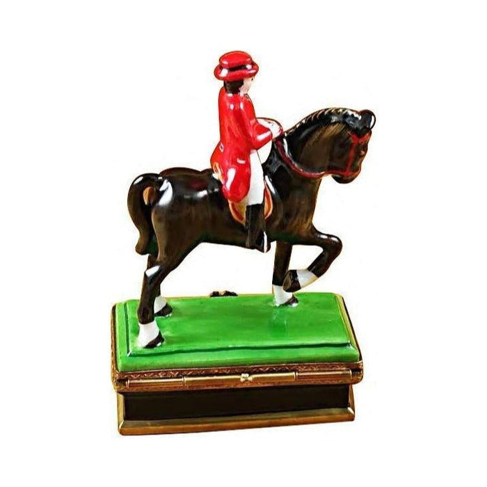 Painted details on the Horse with Rider Dressage Limoges box, French art in miniature