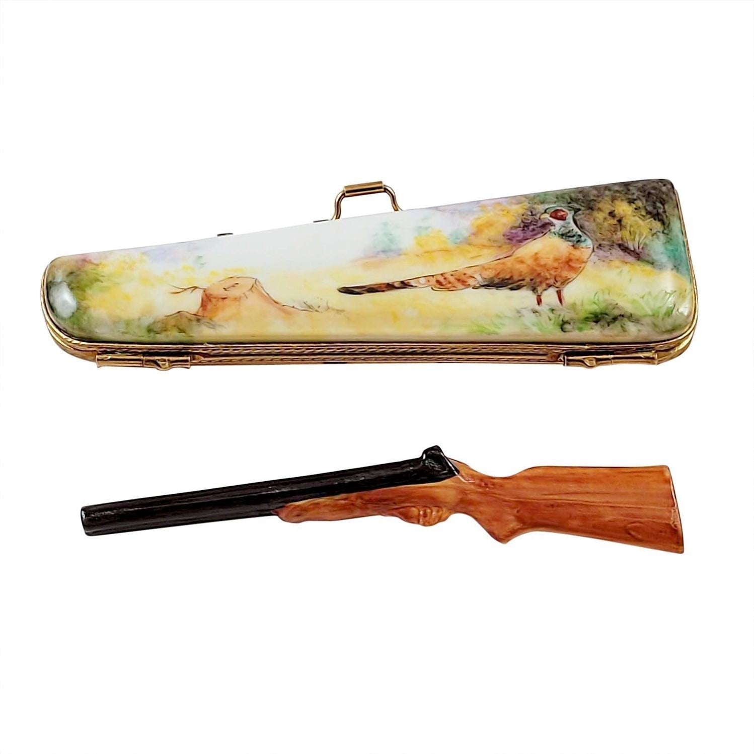 Hunting Case with Pheasant Limoges Box – Handcrafted French Porcelain