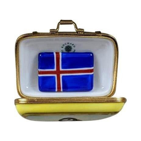Iceland Suitcase with Removable Flag Limoges box painted by hand in Limoges, France, a gift to treasure