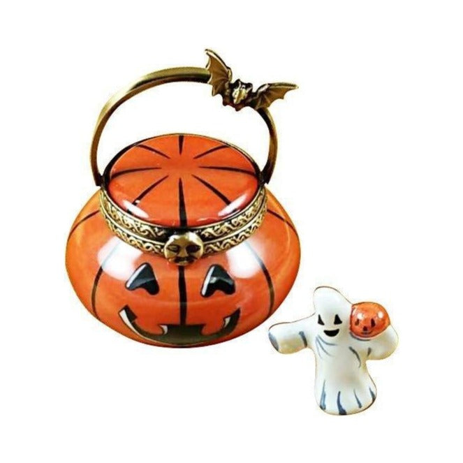 Jack O Lantern Pail with Removable Ghost by Rochard, an authentic French Limoges box from Limoges Boutique
