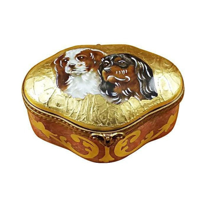 Genuine Rochard King Charles Spaniels Limoges box painted by hand in France, from Limoges Boutique
