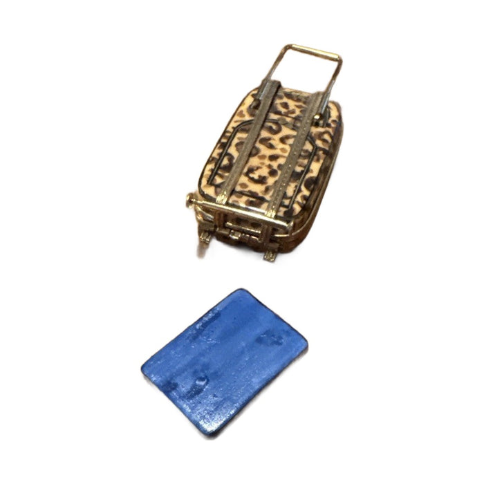 Leopard luggage with passport Limoges box - white background