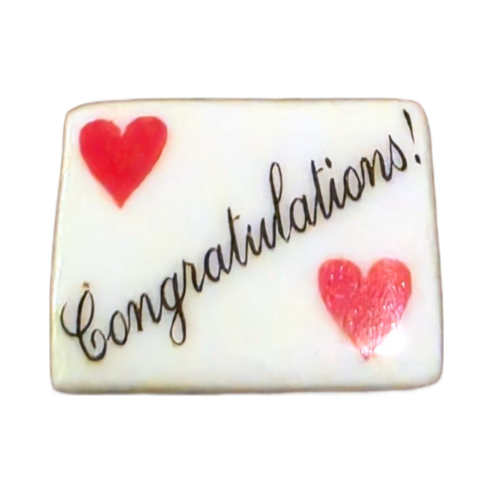 Congratulations! porcelain goodie trinket, rectangle shape, 5/8 inch wide, with a red heart