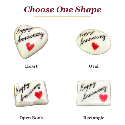 Happy Anniversary! porcelain goodie trinkets in all shapes: heart, oval, open book, rectangle