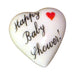 Happy Baby Shower! porcelain goodie trinket, heart shape, 1 inch wide, with a red heart