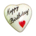 Happy Birthday! porcelain goodie trinket, heart shape, 1 inch wide, with a red heart