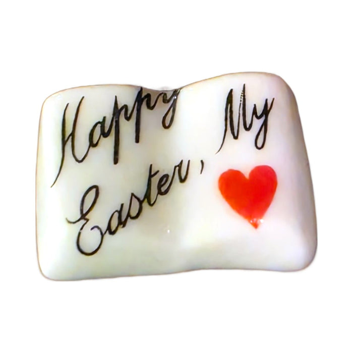 Happy Easter My Love porcelain goodie trinket, open book shape, 5/8 inch wide, with a red heart