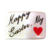 Happy Easter My Love porcelain goodie trinket, rectangle shape, 5/8 inch wide, with a red heart