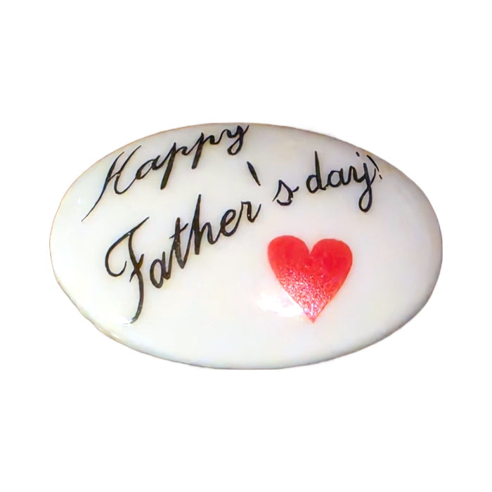 Happy Father's Day! porcelain goodie trinket, oval shape, 1 inch wide, with a red heart