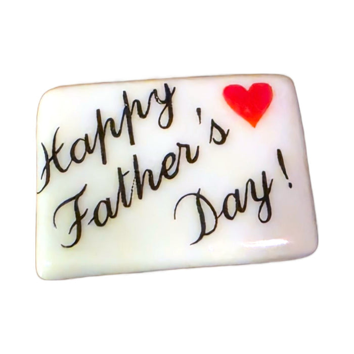 Happy Father's Day! porcelain goodie trinket, rectangle shape, 5/8 inch wide, with a red heart