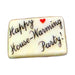 Happy House-Warming Party! porcelain goodie trinket, rectangle shape, 5/8 inch wide, with a red heart