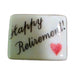 Happy Retirement! porcelain goodie trinket, rectangle shape, 5/8 inch wide, with a red heart