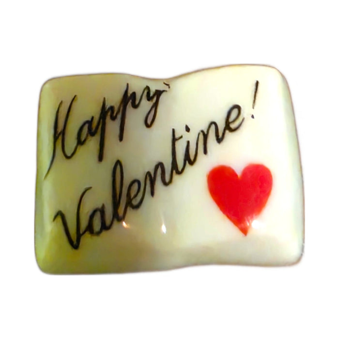 Happy Valentine! porcelain goodie trinket, open book shape, 5/8 inch wide, with a red heart
