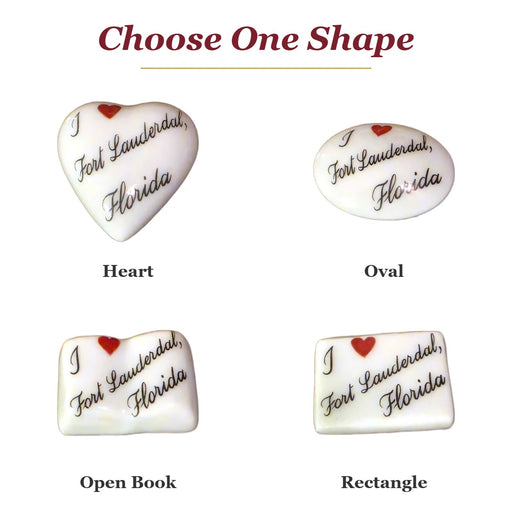 I Love Fort Lauderdale, Florida porcelain goodie trinkets in all shapes: heart, oval, open book, rectangle
