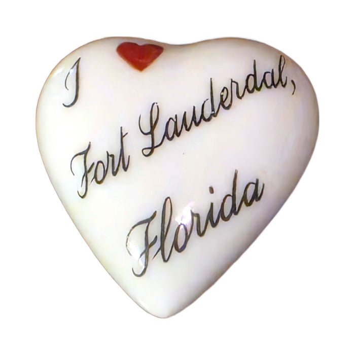 I Love Fort Lauderdale, Florida porcelain goodie trinket, heart shape, 1 inch wide, with a red heart