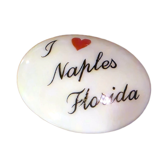 I Love Naples, Florida porcelain goodie trinket, oval shape, 1 inch wide, with a red heart