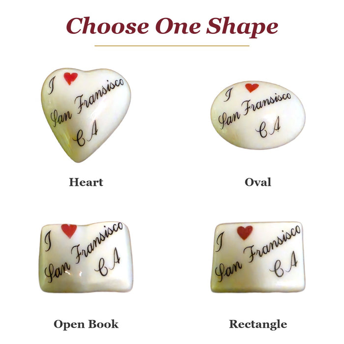 I Love San Francisco, CA porcelain goodie trinkets in all shapes: heart, oval, open book, rectangle