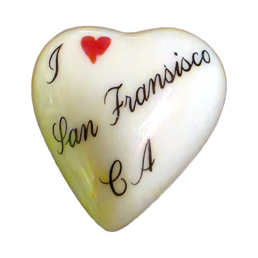 I Love San Francisco, CA porcelain goodie trinket, heart shape, 1 inch wide, with a red heart