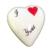 I Love You porcelain goodie trinket, heart shape, 1 inch wide, with a red heart