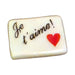Je T'aime! porcelain goodie trinket, rectangle shape, 5/8 inch wide, with a red heart