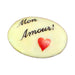 Mon Amour! porcelain goodie trinket, oval shape, 1 inch wide, with a red heart