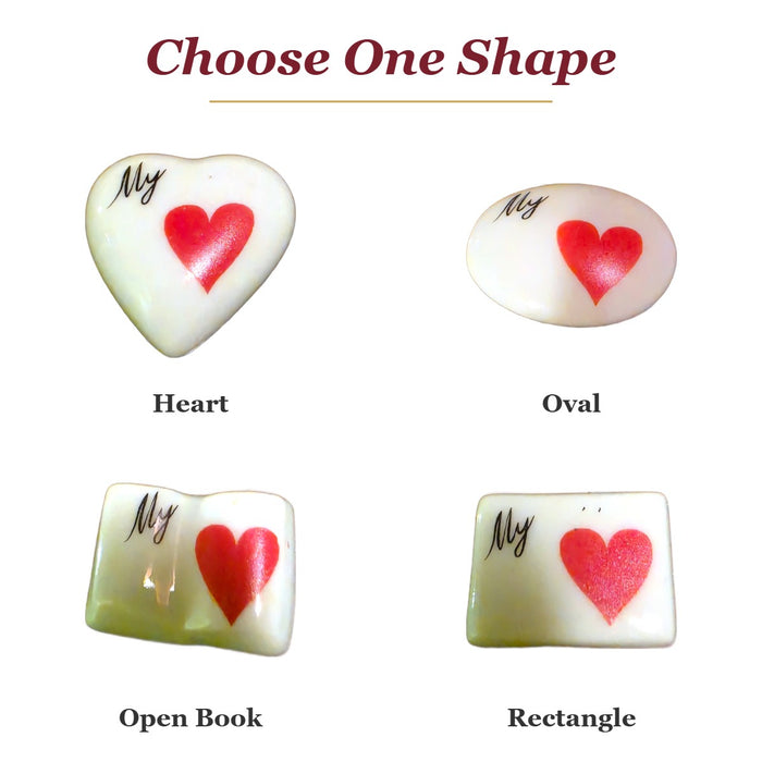 My Love porcelain goodie trinkets in all shapes: heart, oval, open book, rectangle