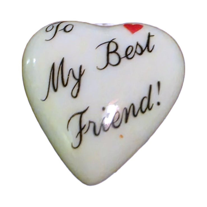 To My Best Friend! porcelain goodie trinket, heart shape, 1 inch wide, with a red heart