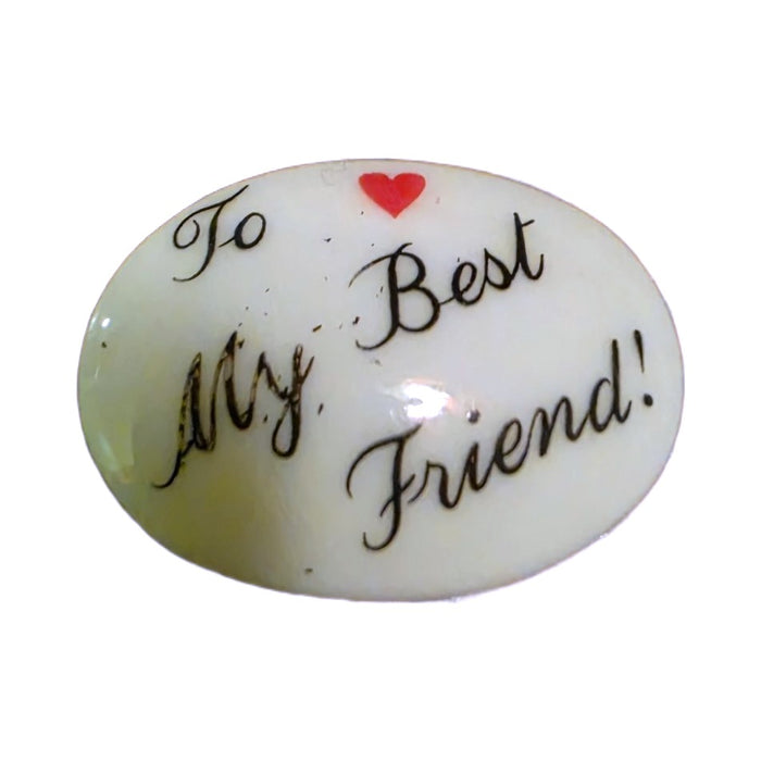 To My Best Friend! porcelain goodie trinket, oval shape, 1 inch wide, with a red heart