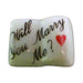 Will You Marry Me? porcelain goodie trinket, open book shape, 5/8 inch wide, with a red heart