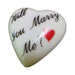 Will You Marry Me? porcelain goodie trinket, heart shape, 1 inch wide, with a red heart