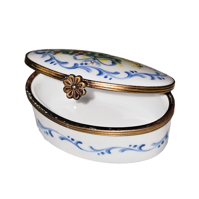 Light Blue Floral Box for Elegant Gifts Porcelain Limoges Round French Trinket Box