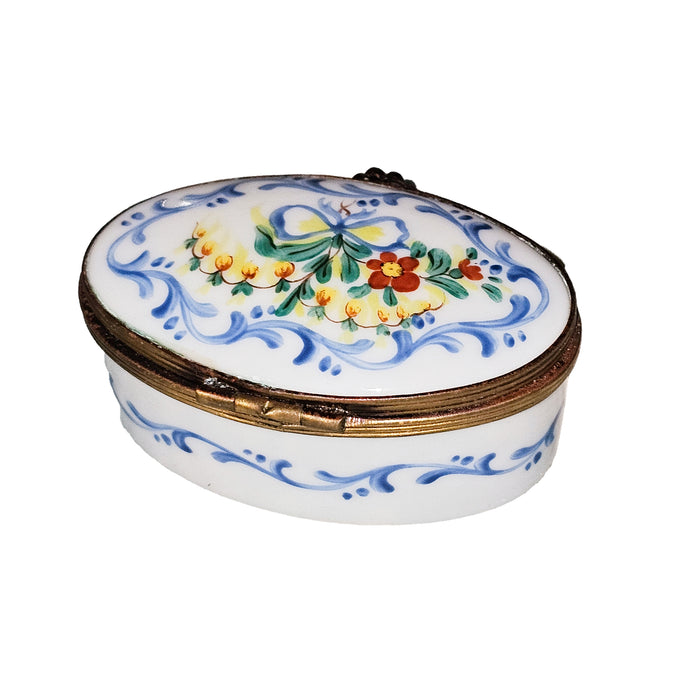 Light Blue Floral Box for Elegant Gifts Porcelain Limoges Round French Trinket Box