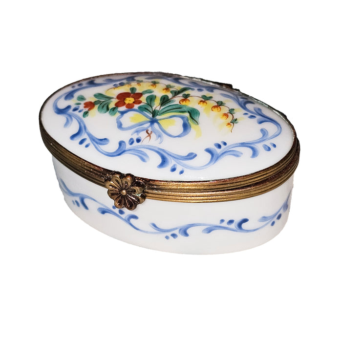Light Blue Floral Box for Elegant Gifts Porcelain Limoges Round French Trinket Box