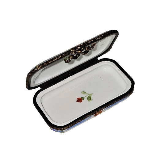 Light Blue Floral Keepsake Box Porcelain Limoges Square French Trinket Box