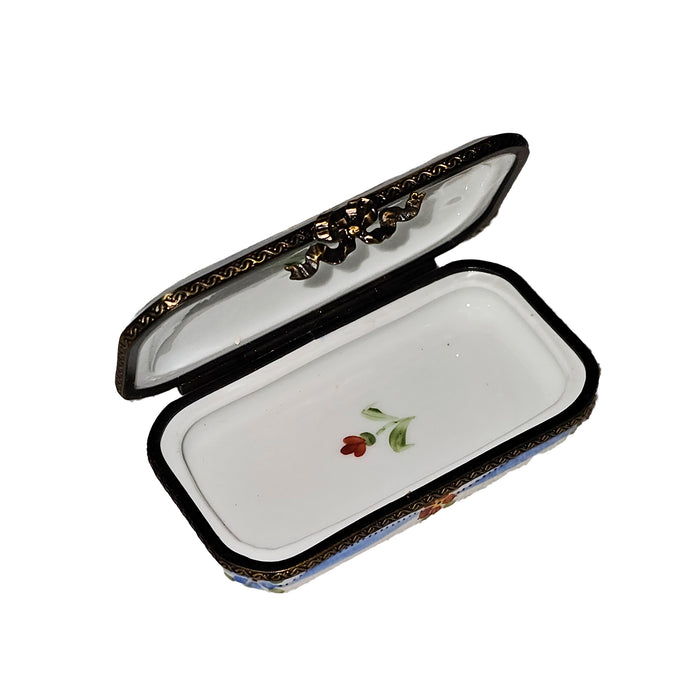 Light Blue Floral Keepsake Box Porcelain Limoges Square French Trinket Box