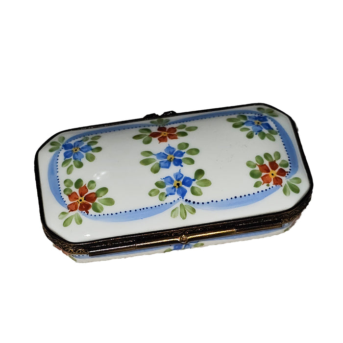 Light Blue Floral Keepsake Box Porcelain Limoges Square French Trinket Box