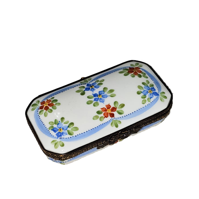 Light Blue Floral Keepsake Box Porcelain Limoges Square French Trinket Box