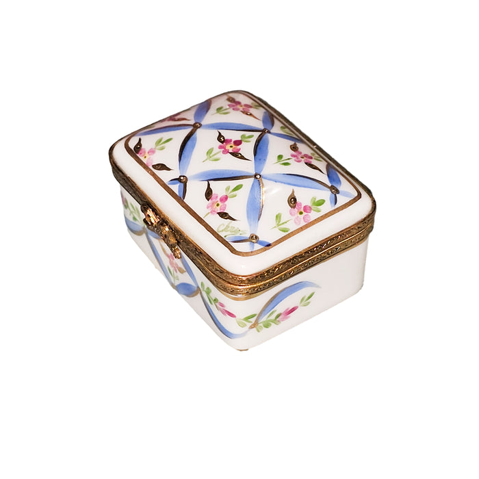 Light Blue Floral Limoges Box for Elegant Collectors Porcelain Limoges Square French Trinket Box