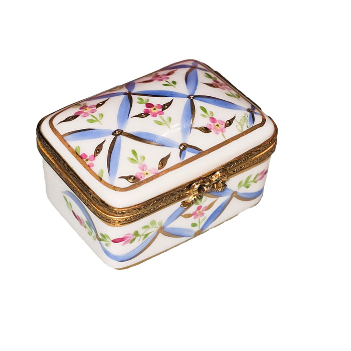 Light Blue Floral Limoges Box for Elegant Collectors Porcelain Limoges Square French Trinket Box