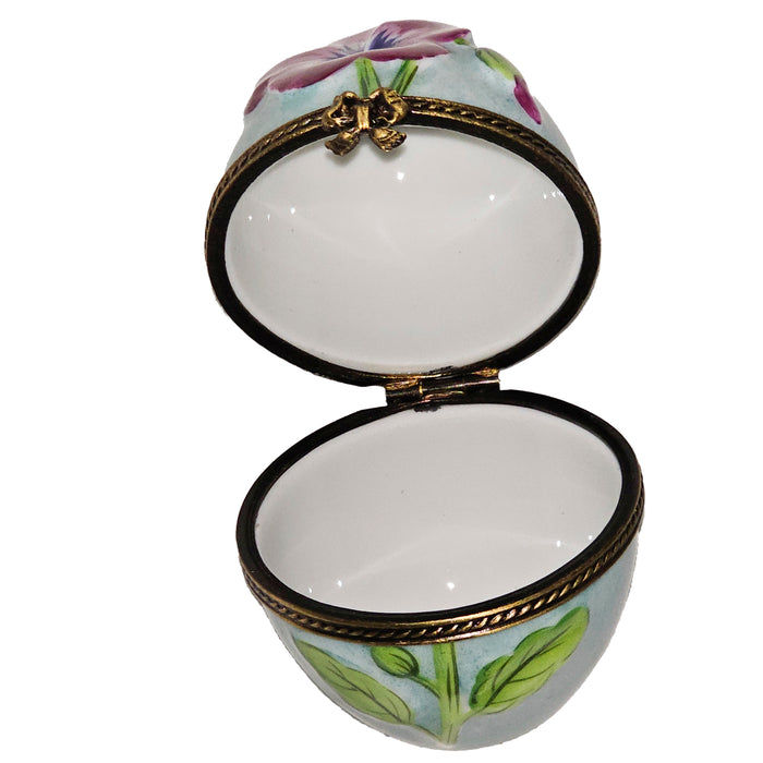 Light Blue Floral Egg for Home Decor Porcelain Limoges egg French Trinket Box