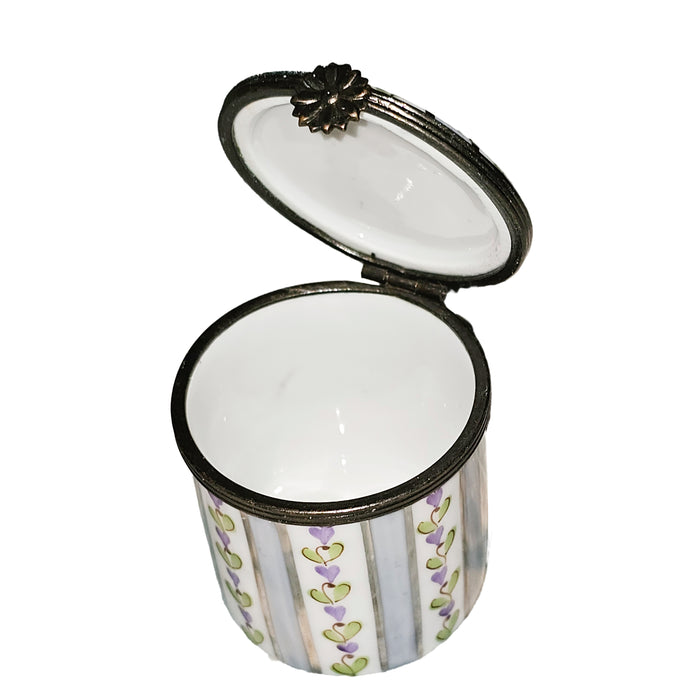 Light Blue Floral Box for Home Decor Porcelain Limoges Round French Trinket Box