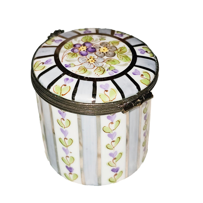 Light Blue Floral Box for Home Decor Porcelain Limoges Round French Trinket Box