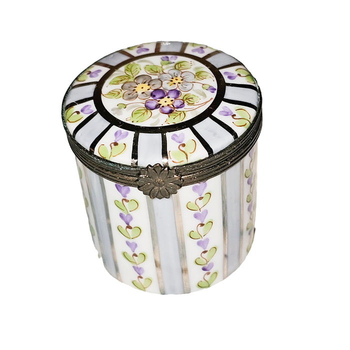 Light Blue Floral Box for Home Decor Porcelain Limoges Round French Trinket Box