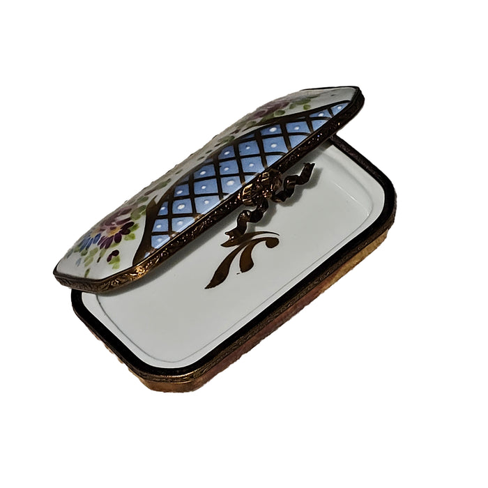 Light Blue Rose Trellis Box for Elegant Decor Porcelain Limoges Square French Trinket Box