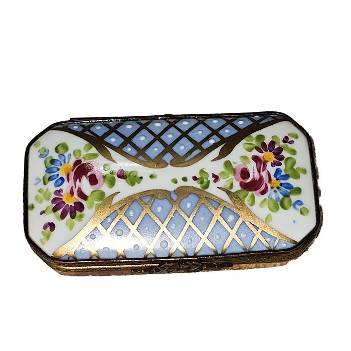 Light Blue Rose Trellis Box for Elegant Decor Porcelain Limoges Square French Trinket Box