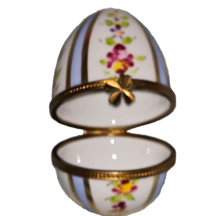 Light Blue Floral Egg for Home Decor Porcelain Limoges egg French Trinket Box