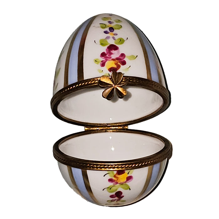 Light Blue Floral Egg for Home Decor Porcelain Limoges egg French Trinket Box
