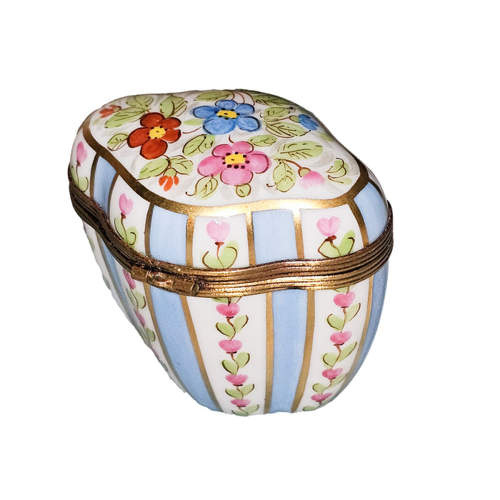Light Blue Striped Limoges Box for Elegant Gifting Porcelain Limoges Shaped French Trinket Box